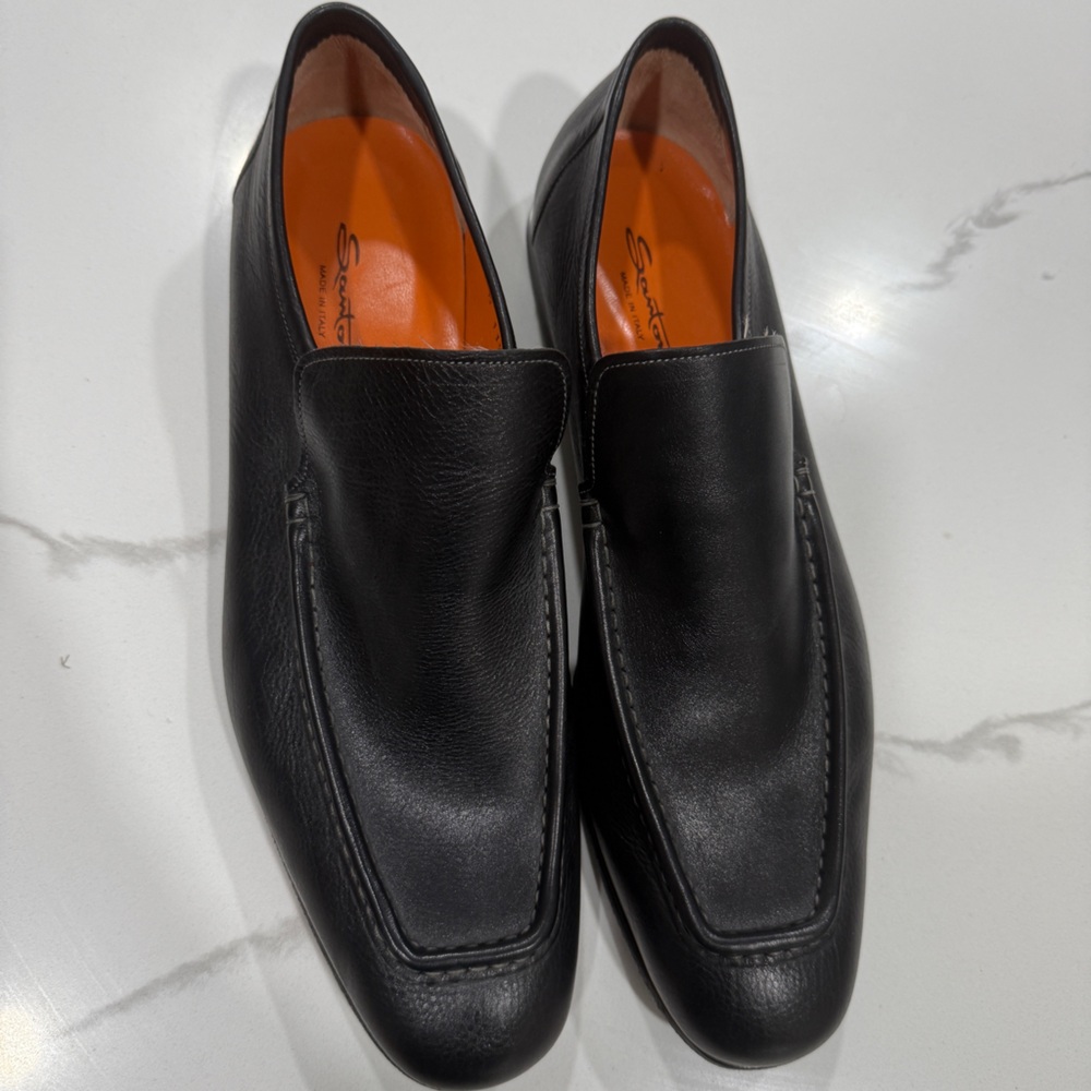 Santoni Elegant Black Leather Slip-Ons